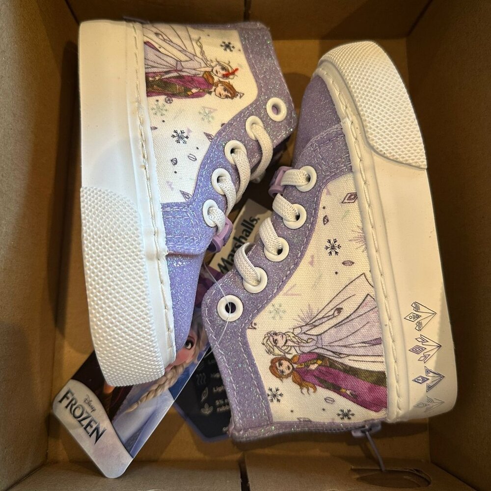 Disney Frozen High-top Sneakers Purple/White Elsa, Anna Shoes for Toddler Girls